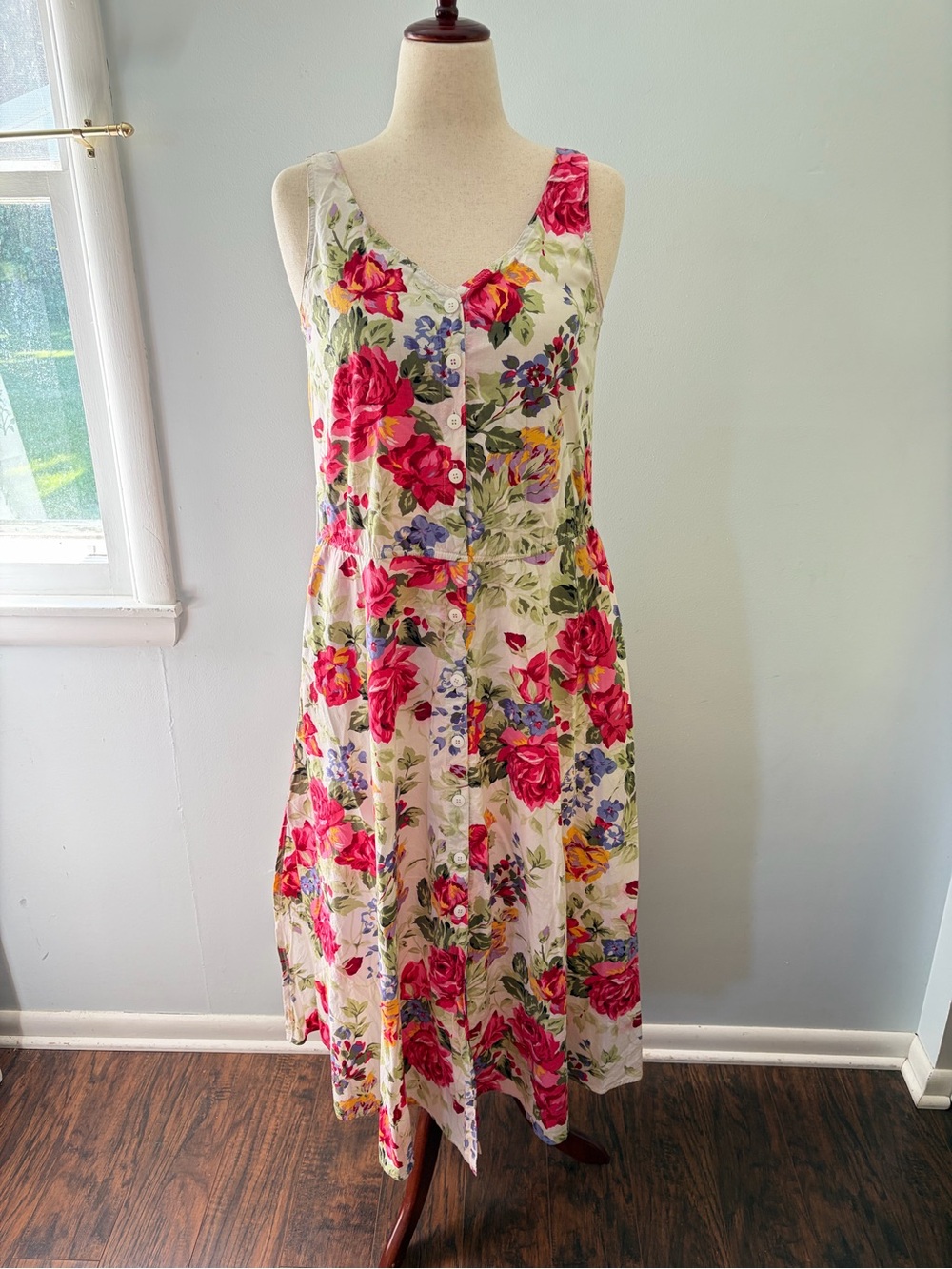 Vintage Cotton Rayon Carol Anderson Floral Button Front Midi Dress